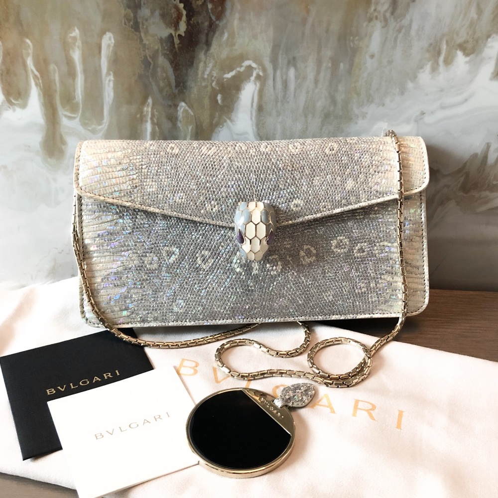 Bvlgari Lizard Metallic Serpenti Flap Chain Clutch - Picture 2 of 8